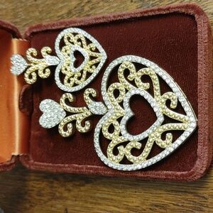 VTG PJM 925 Gold Vermeil Heart Pendent & Single Earring Paved Diamonds